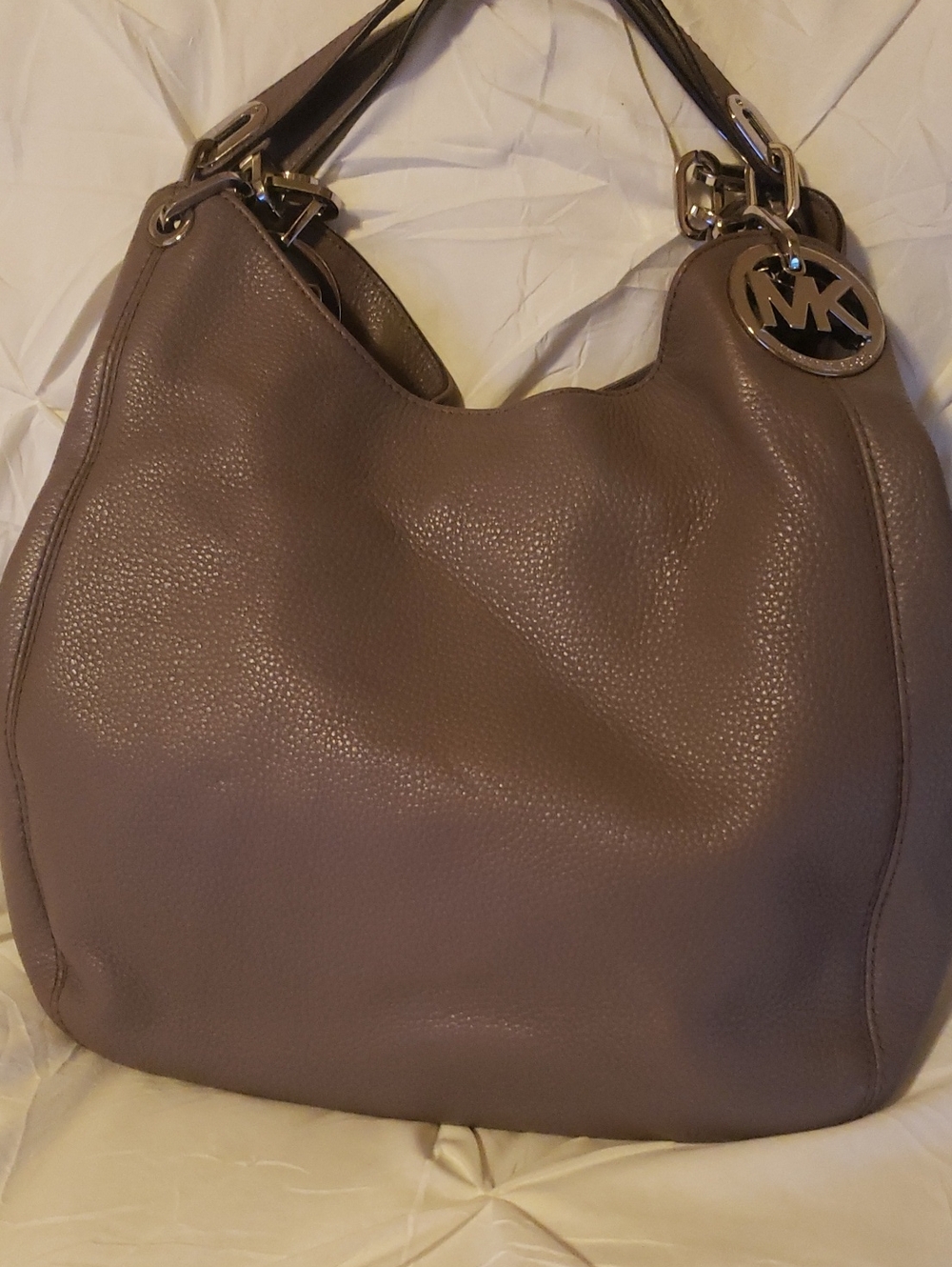 Michael Kors Taupe Gray Pebbled Leather Shoulder Hobo